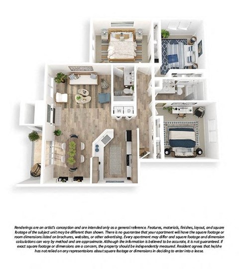 The Lakehouse 3D Floor Plan 3x2 1096sf